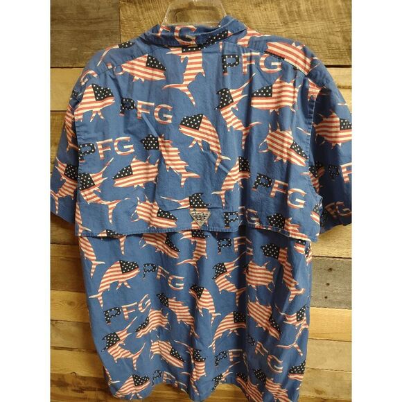 Columbia PFG Men's XL American Flag Fish Fishing Shirt 100% Cotton - Picture 4 of 4